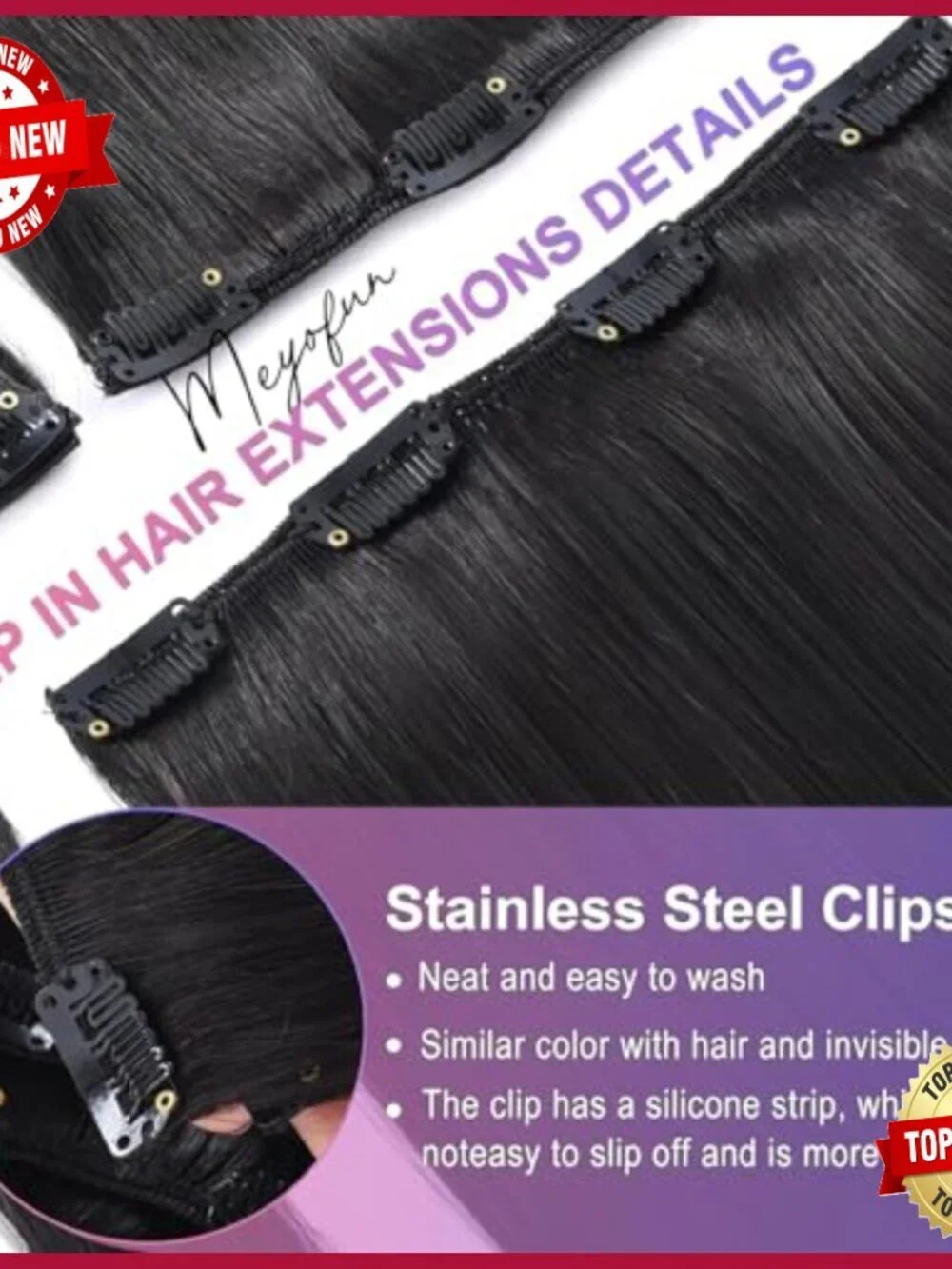 24 Inch Real Human Hair Clip-In Extensions, 120g 8pc Set, Invisible Seamless